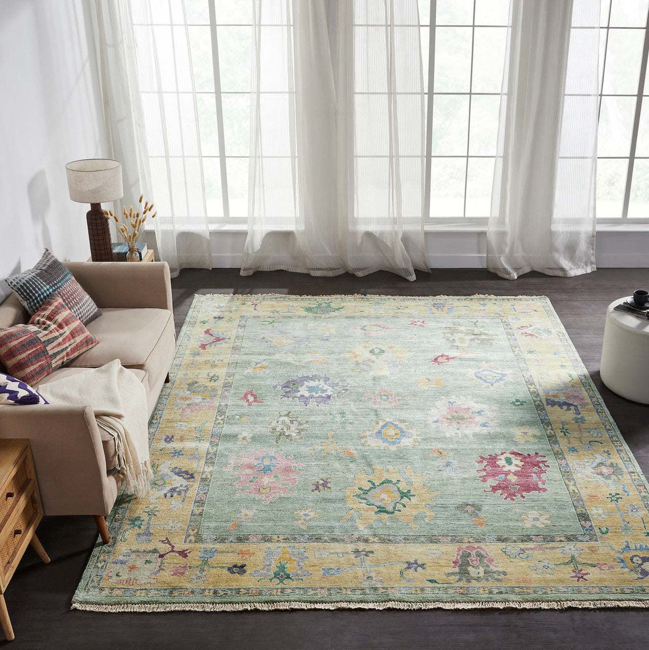 6' x 9' Oushak Hand-Knotted Silk rug, Rug #AA9020
