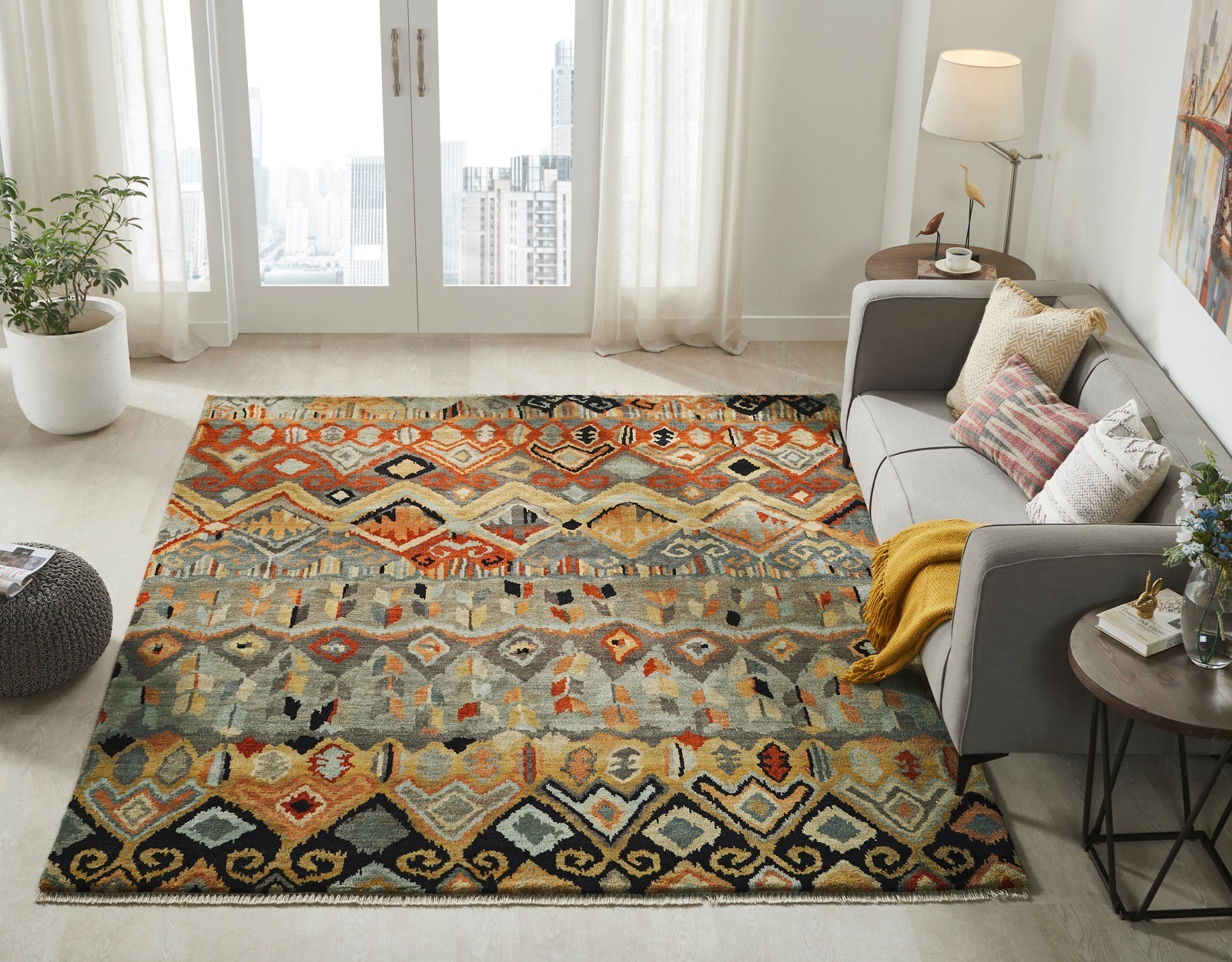 10' x 14' Ikat Hand-Knotted Wool rug, Rug #AN0511