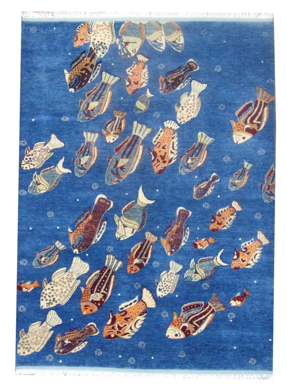 5x8 Coastal Hand-Knotted Wool rug, Rug #101-11010