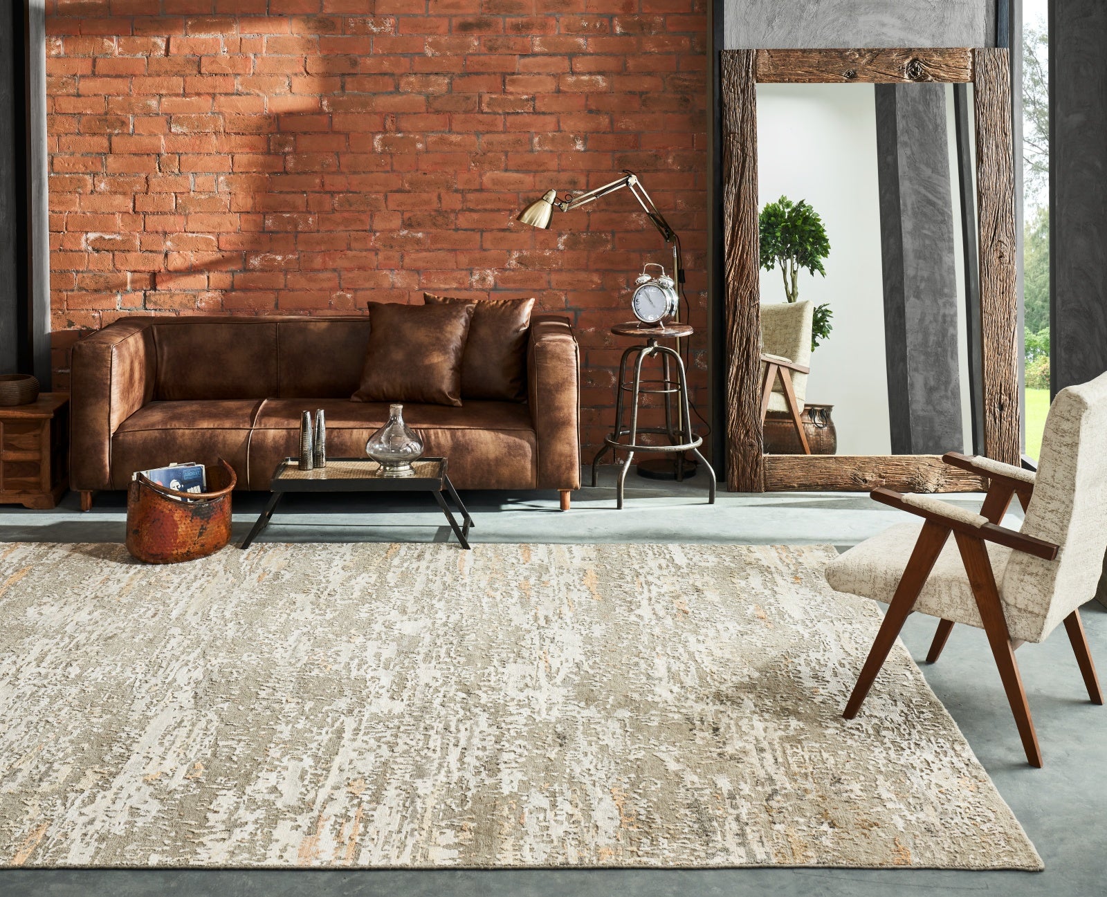 Neutral rug in industrial loft