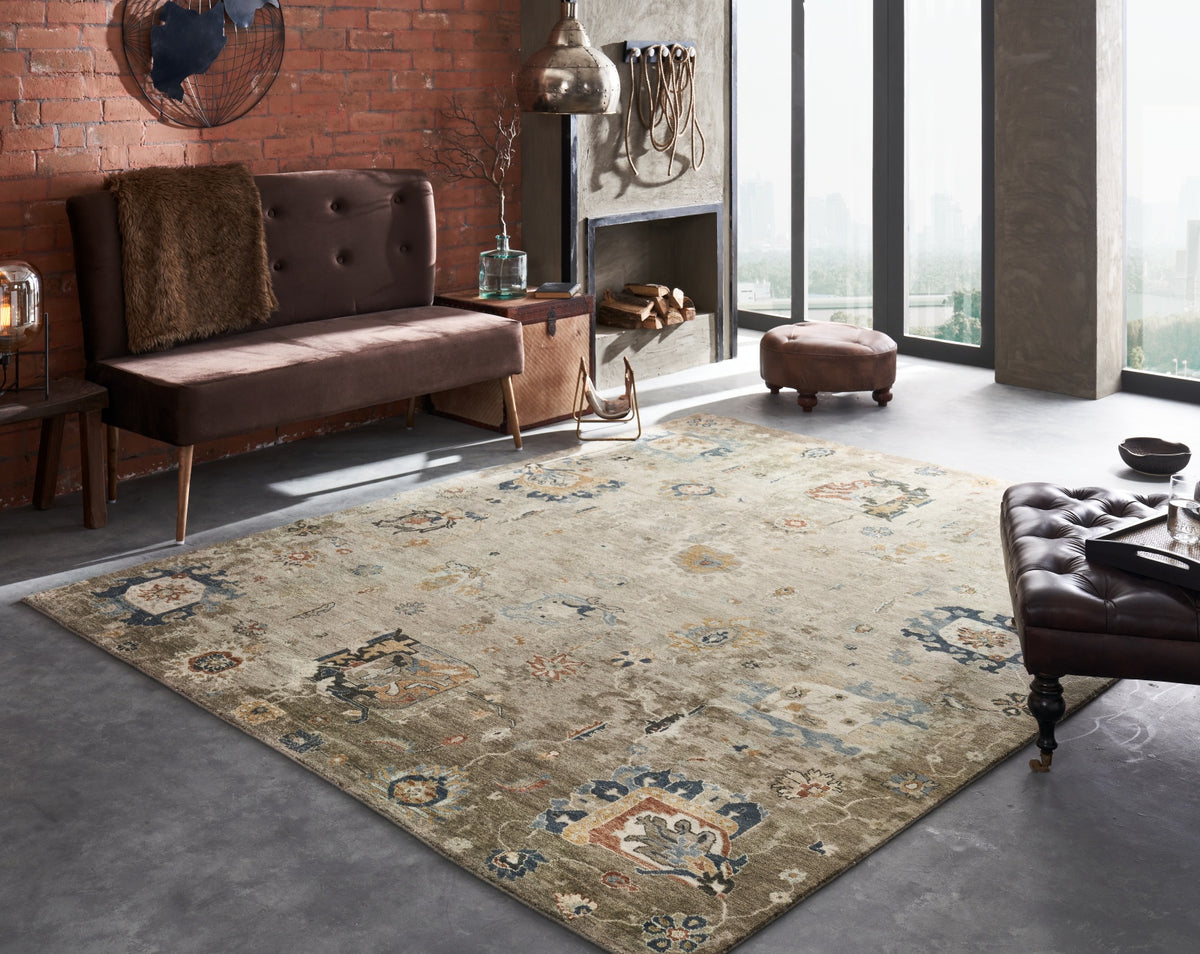 Traditional rug in industrial loft